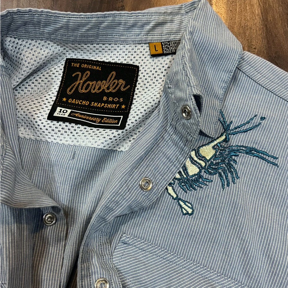 Howler Brothers Gaucho Snapshirt. 10 year anniversary shrimp